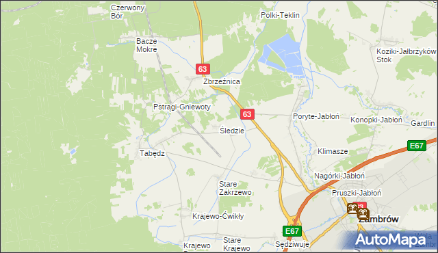 mapa Śledzie gmina Zambrów, Śledzie gmina Zambrów na mapie Targeo