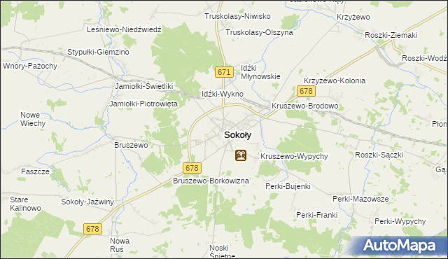 mapa Sokoły powiat wysokomazowiecki, Sokoły powiat wysokomazowiecki na mapie Targeo