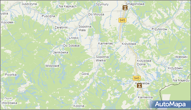 mapa Sopotnia Wielka, Sopotnia Wielka na mapie Targeo