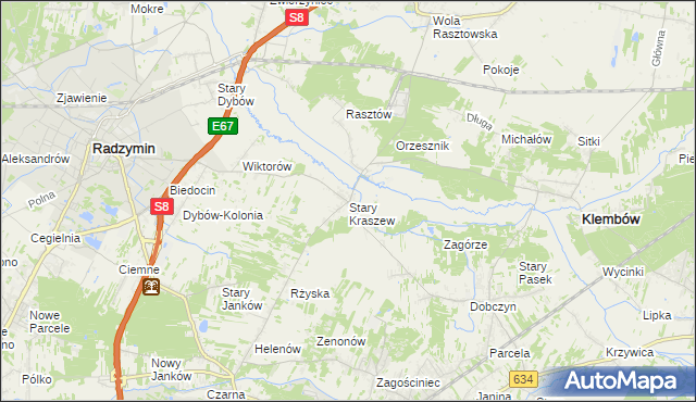 mapa Stary Kraszew, Stary Kraszew na mapie Targeo