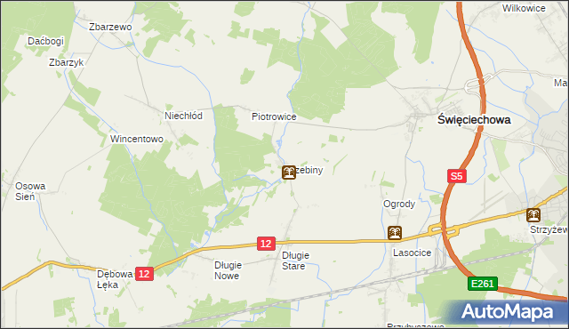 mapa Trzebiny gmina Święciechowa, Trzebiny gmina Święciechowa na mapie Targeo