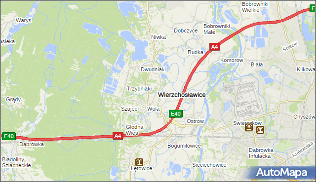 mapa Wierzchosławice powiat tarnowski, Wierzchosławice powiat tarnowski na mapie Targeo