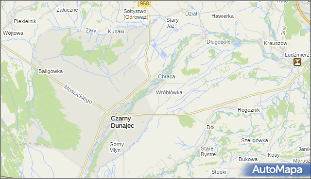 mapa Wróblówka gmina Czarny Dunajec, Wróblówka gmina Czarny Dunajec na mapie Targeo