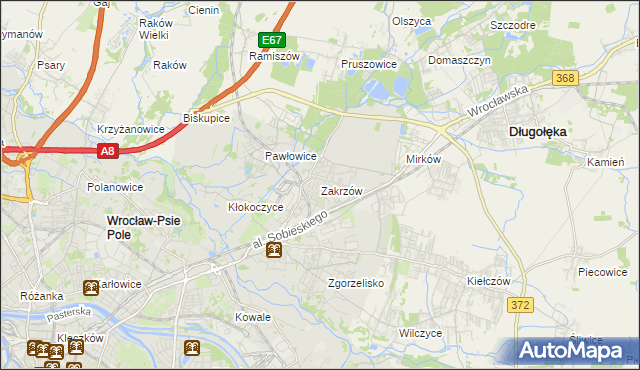 mapa Zakrzów gmina Wrocław, Zakrzów gmina Wrocław na mapie Targeo