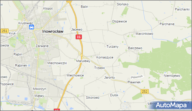 mapa Komaszyce gmina Inowrocław, Komaszyce gmina Inowrocław na mapie Targeo