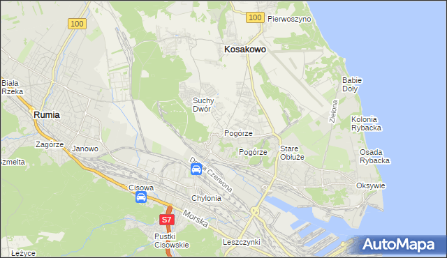 mapa Pogórze gmina Kosakowo, Pogórze gmina Kosakowo na mapie Targeo