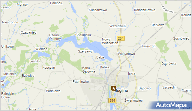 mapa Baba gmina Mogilno, Baba gmina Mogilno na mapie Targeo