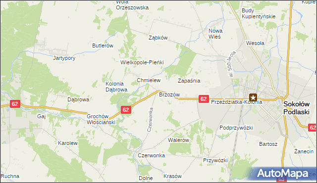 mapa Brzozów gmina Sokołów Podlaski, Brzozów gmina Sokołów Podlaski na mapie Targeo