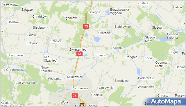 mapa Elżbiecin gmina Busko-Zdrój, Elżbiecin gmina Busko-Zdrój na mapie Targeo
