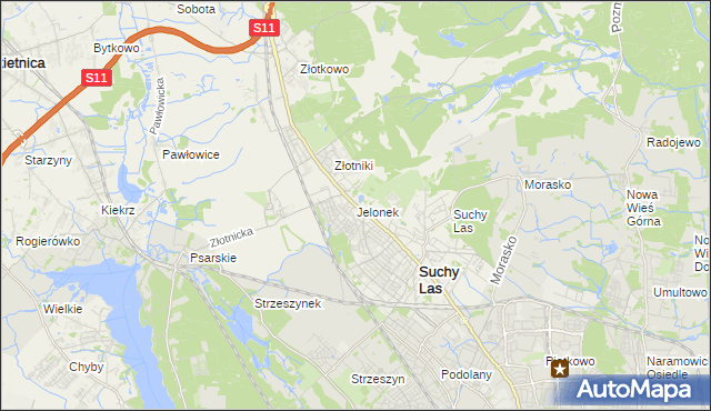 mapa Jelonek gmina Suchy Las, Jelonek gmina Suchy Las na mapie Targeo