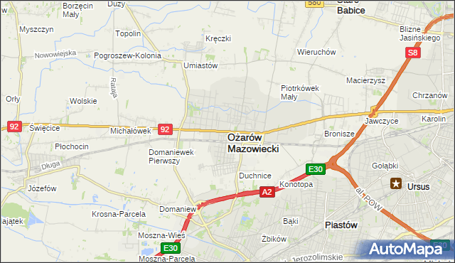 mapa Ożarów Mazowiecki, Ożarów Mazowiecki na mapie Targeo