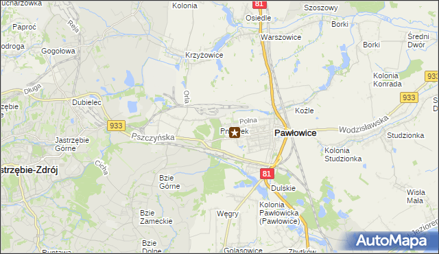 mapa Pniówek gmina Pawłowice, Pniówek gmina Pawłowice na mapie Targeo