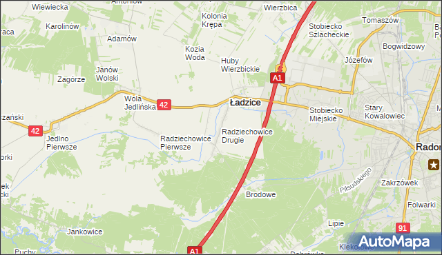 mapa Radziechowice Drugie, Radziechowice Drugie na mapie Targeo