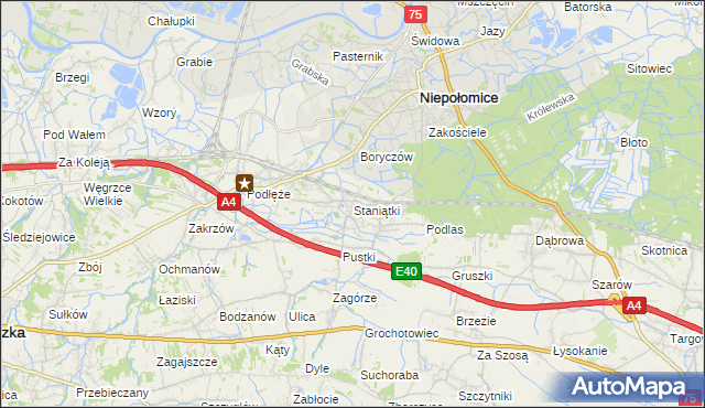 mapa Staniątki, Staniątki na mapie Targeo