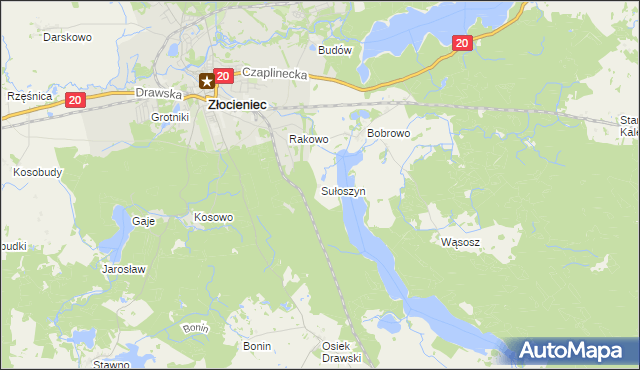 mapa Sułoszyn gmina Złocieniec, Sułoszyn gmina Złocieniec na mapie Targeo