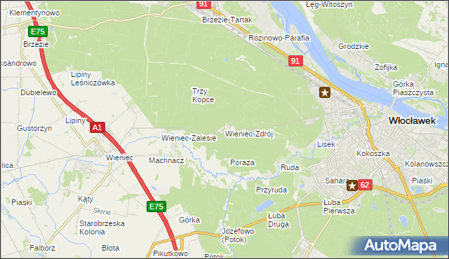 mapa Wieniec-Zdrój, Wieniec-Zdrój na mapie Targeo
