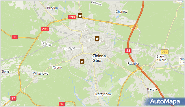mapa Zielona Góra, Zielona Góra na mapie Targeo