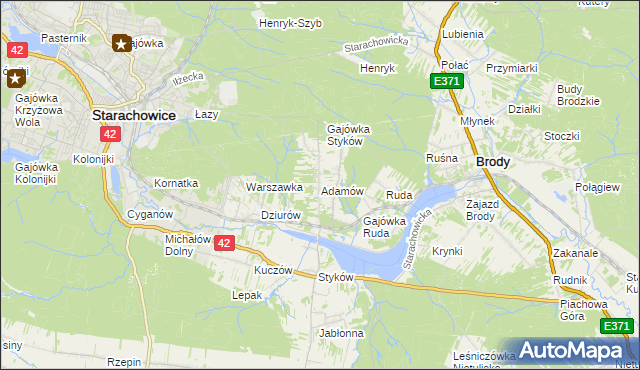 mapa Adamów gmina Brody, Adamów gmina Brody na mapie Targeo