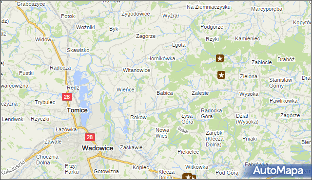 mapa Babica gmina Wadowice, Babica gmina Wadowice na mapie Targeo