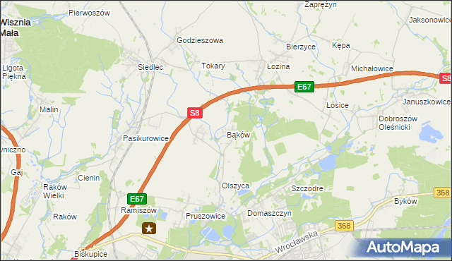 mapa Bąków gmina Długołęka, Bąków gmina Długołęka na mapie Targeo