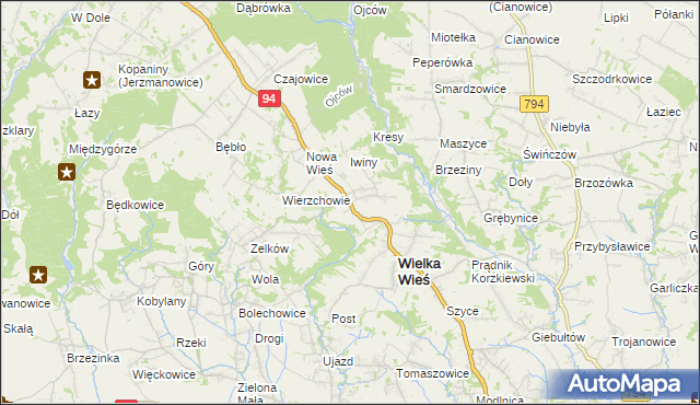 mapa Biały Kościół gmina Wielka Wieś, Biały Kościół gmina Wielka Wieś na mapie Targeo