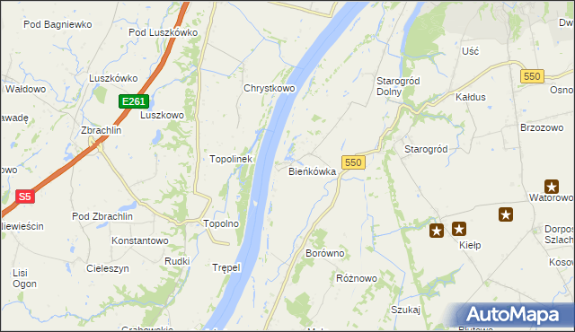 mapa Bieńkówka gmina Chełmno, Bieńkówka gmina Chełmno na mapie Targeo