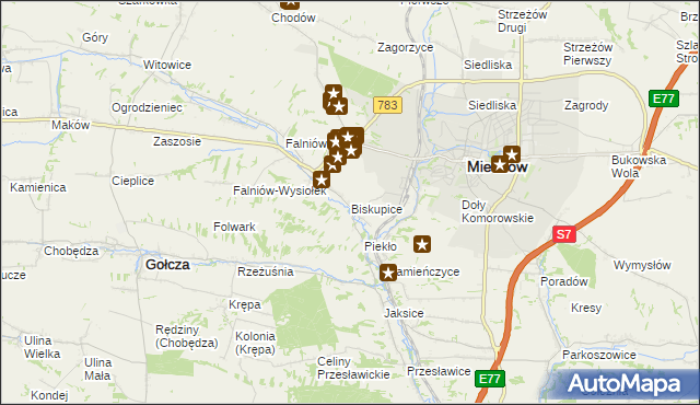 mapa Biskupice gmina Miechów, Biskupice gmina Miechów na mapie Targeo