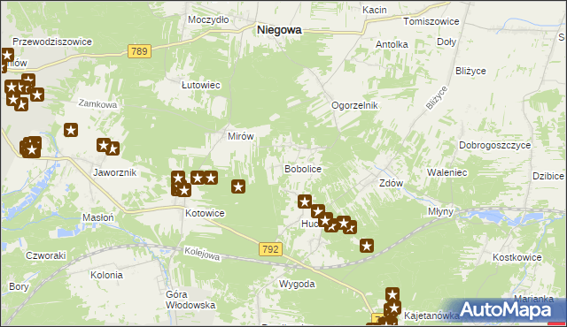 mapa Bobolice gmina Niegowa, Bobolice gmina Niegowa na mapie Targeo