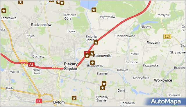 mapa Bobrowniki powiat będziński, Bobrowniki powiat będziński na mapie Targeo