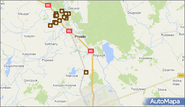 mapa Bogusze gmina Prostki, Bogusze gmina Prostki na mapie Targeo