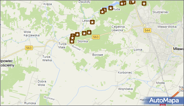 mapa Borowe gmina Lipowiec Kościelny, Borowe gmina Lipowiec Kościelny na mapie Targeo