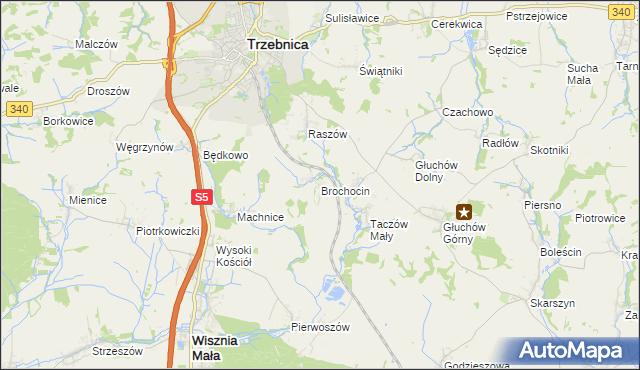 mapa Brochocin gmina Trzebnica, Brochocin gmina Trzebnica na mapie Targeo