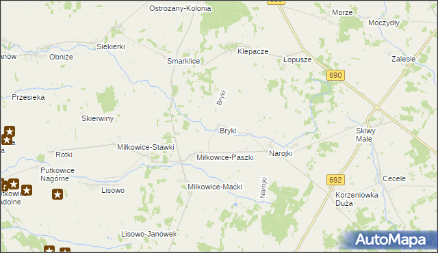 mapa Bryki gmina Drohiczyn, Bryki gmina Drohiczyn na mapie Targeo