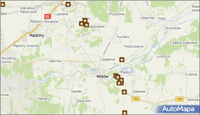 mapa Cegielnia gmina Mstów, Cegielnia gmina Mstów na mapie Targeo