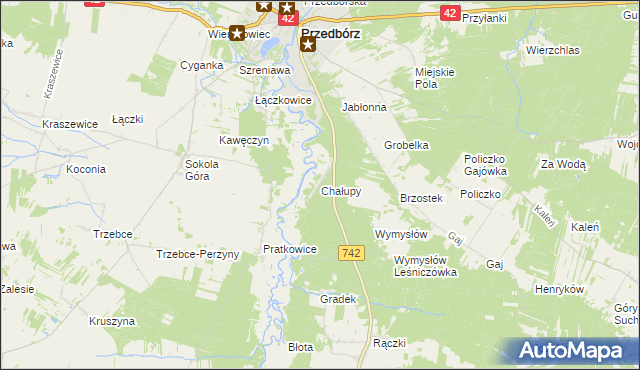 mapa Chałupy gmina Przedbórz, Chałupy gmina Przedbórz na mapie Targeo