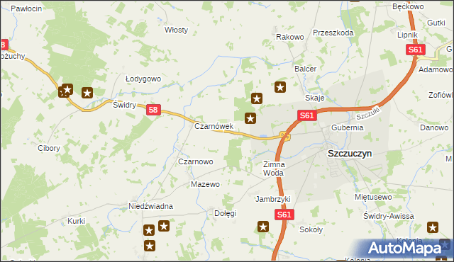 mapa Chojnowo gmina Szczuczyn, Chojnowo gmina Szczuczyn na mapie Targeo