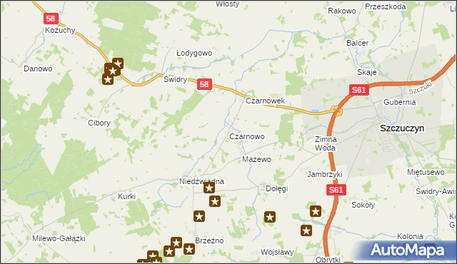 mapa Czarnowo gmina Szczuczyn, Czarnowo gmina Szczuczyn na mapie Targeo