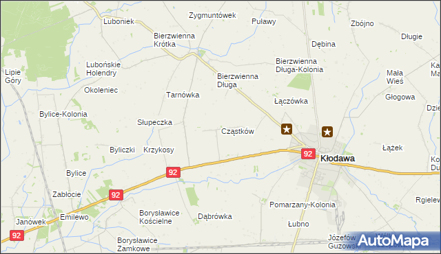 mapa Cząstków gmina Kłodawa, Cząstków gmina Kłodawa na mapie Targeo