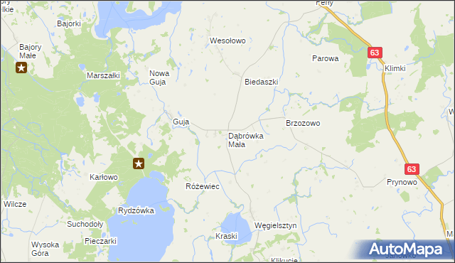mapa Dąbrówka Mała gmina Węgorzewo, Dąbrówka Mała gmina Węgorzewo na mapie Targeo