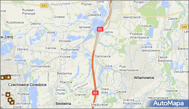 mapa Dankowice gmina Wilamowice, Dankowice gmina Wilamowice na mapie Targeo