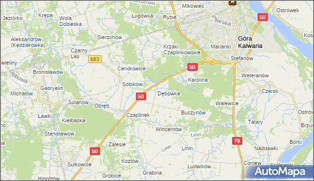 mapa Dębówka gmina Góra Kalwaria, Dębówka gmina Góra Kalwaria na mapie Targeo