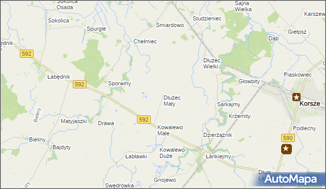 mapa Dłużec Mały, Dłużec Mały na mapie Targeo