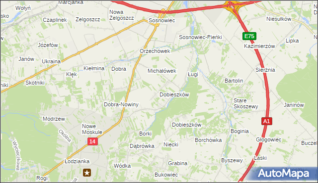 mapa Dobieszków gmina Stryków, Dobieszków gmina Stryków na mapie Targeo
