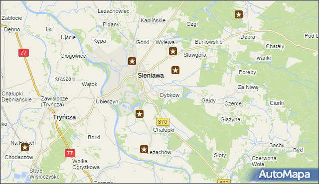 mapa Dybków gmina Sieniawa, Dybków gmina Sieniawa na mapie Targeo
