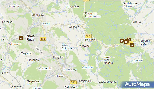 mapa Dzikowiec gmina Nowa Ruda, Dzikowiec gmina Nowa Ruda na mapie Targeo