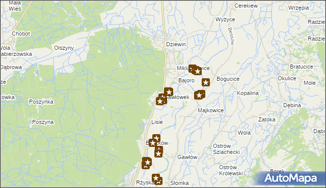 mapa Gawłówek gmina Drwinia, Gawłówek gmina Drwinia na mapie Targeo