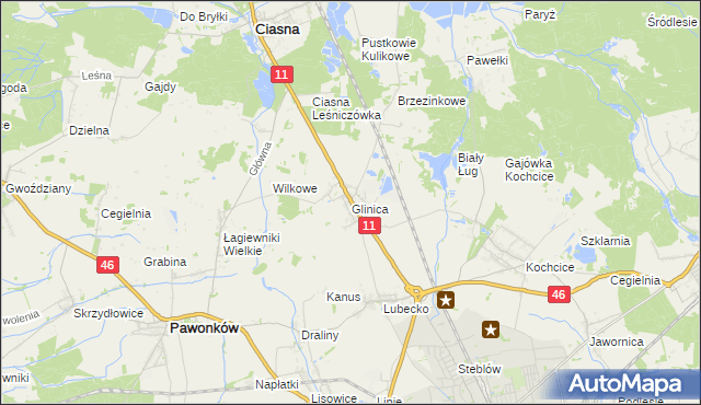 mapa Glinica gmina Ciasna, Glinica gmina Ciasna na mapie Targeo
