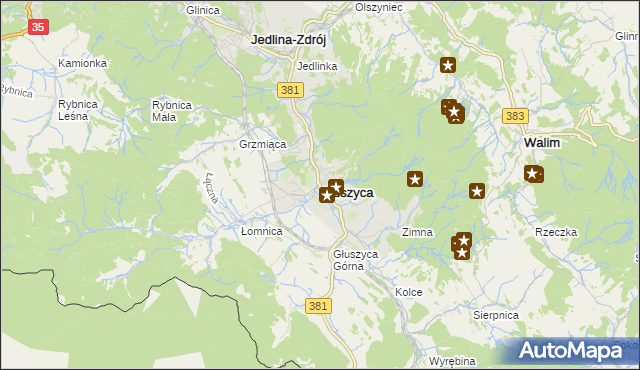 mapa Głuszyca powiat wałbrzyski, Głuszyca powiat wałbrzyski na mapie Targeo