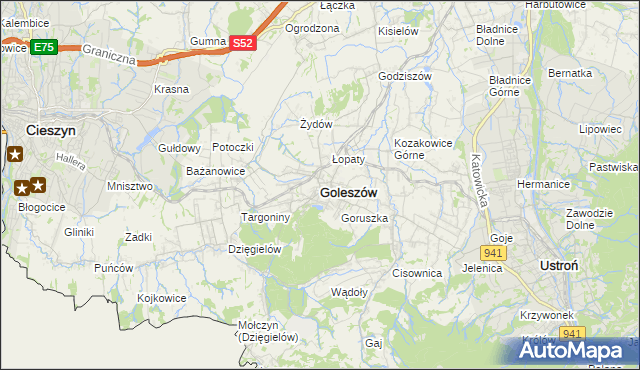 mapa Goleszów powiat cieszyński, Goleszów powiat cieszyński na mapie Targeo