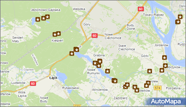 mapa Grabina gmina Łąck, Grabina gmina Łąck na mapie Targeo